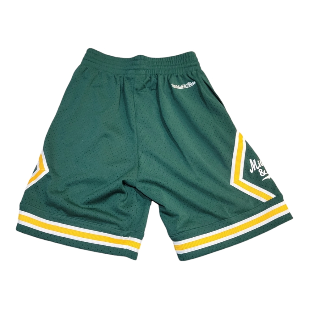 NWT Mitchell & Ness Branded Diamond Green & Yellow Script Shorts Men's Size S - Picture 2 of 7